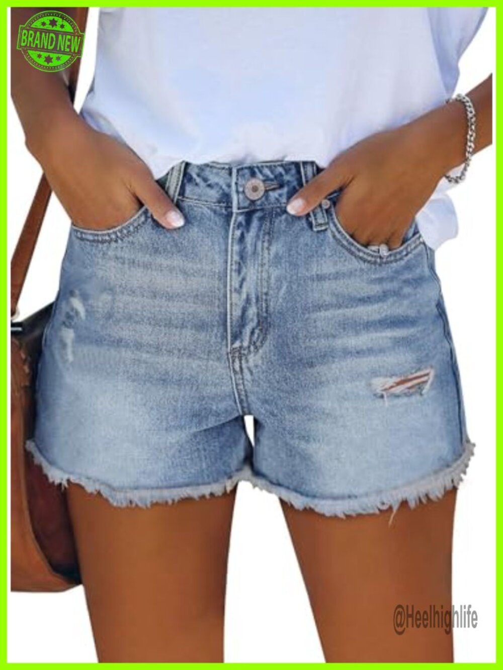 High Waisted Ripped Denim Shorts for Women Stretchy with Pockets Cut Off Raw Hem